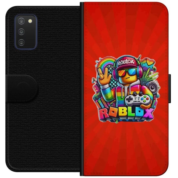 Kompatibelt Lommeboketui til Samsung Galaxy A03s Roblox-figur med spillkontroll og regnbuefarger, livlig gamingdesign for spillentusiaster