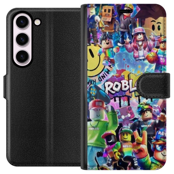 Kompatibelt Lommeboketui til Samsung Galaxy S23 Stor og fargerik Roblox-verden fylt med karakterer, bevegelse og energi, leken gaming-illustrasjon pe