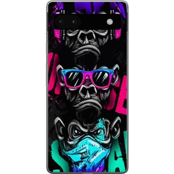 Yhteensopiva Puhelinkuori Google Pixel 6a Kolme apinaa -taide – Graffitihenkinen neonaihe ei näe mitään, ei kuule mitään, ei sano mitään
