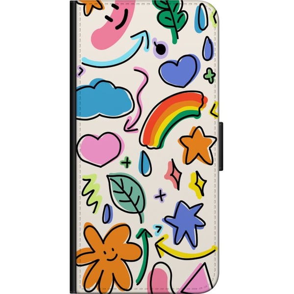 Kompatibel Tegnebogsetui til Motorola Moto G9 Play Doodle-illustration med stjerner, hjerter, regnbue, skyer, blade og pile – perfekt til dig, der ka
