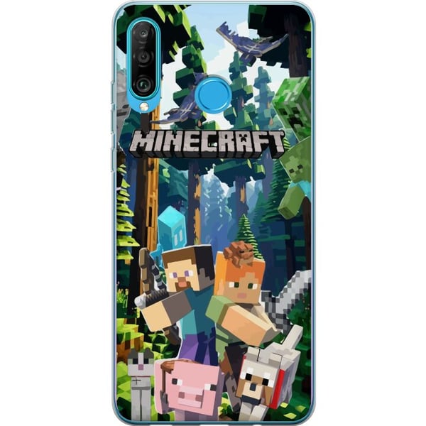 Yhteensopiva Puhelinkuori Huawei P30 lite Minecraft-matkapuhelinkotelo metsällä ja pikselityylisillä hahmoilla Yhteensopiva Puhelinkuori Huawei P30 lite Minecraft-matkapuhelinkotelo metsällä ja pikselityylisillä hahmoilla