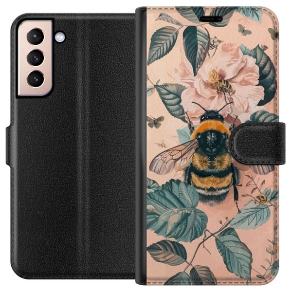 Kompatibel Tegnebogsetui til Samsung Galaxy S21 Humle på blomst i pastelfarver, smukt naturinspireret design, der formidler ro, energi og harmoni