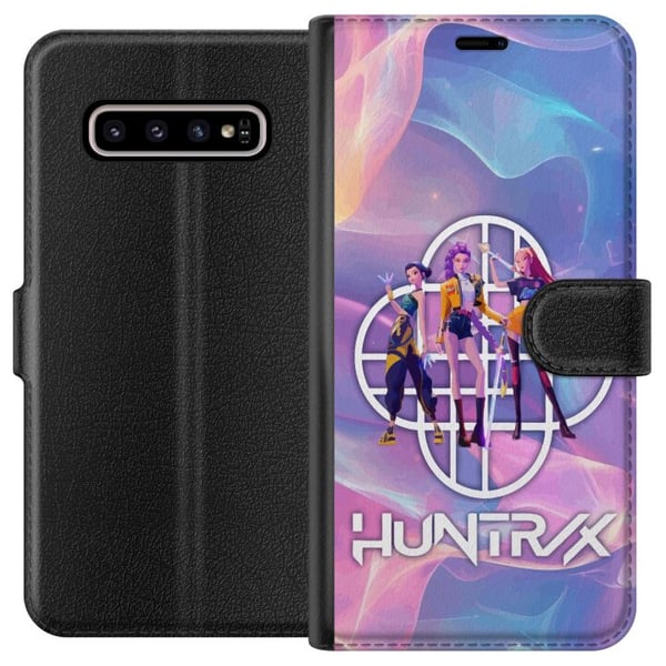 Kompatibelt Plånboksfodral till Samsung Galaxy S10+ Huntrix Neon Trio Kpop Demon Hunter Färgstark futuristisk design med tre kvinnliga hjältar i past