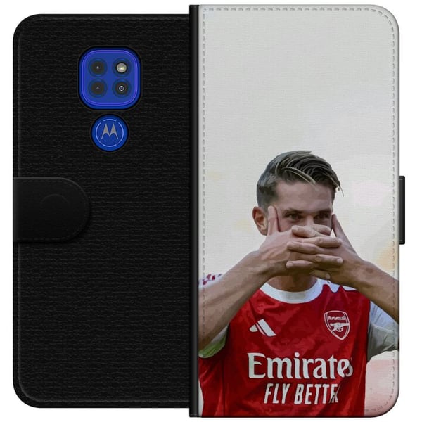 Kompatibel Tegnebogsetui til Motorola Moto G9 Play Martin Ødegaard kunst – Nærbilledeillustration i Arsenal-kamptrøje