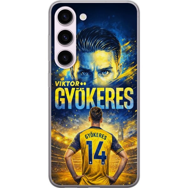 Kompatibel Mobilcover til Samsung Galaxy S23 Fodboldplakat af Viktor Gyökeres i gul-blå farveskala med dramatisk stadionbaggrund, sportsillustration Kompatibel Mobilcover til Samsung Galaxy S23 Fodboldplakat af Viktor Gyökeres i gul-blå farveskala med dramatisk stadionbaggrund, sportsillustration