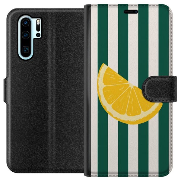 Kompatibel Tegnebogsetui til Huawei P30 Pro Citron citrus citronmønster gul frugt køkkendekoration sommerprint retrostil indretning tapet frisk desig