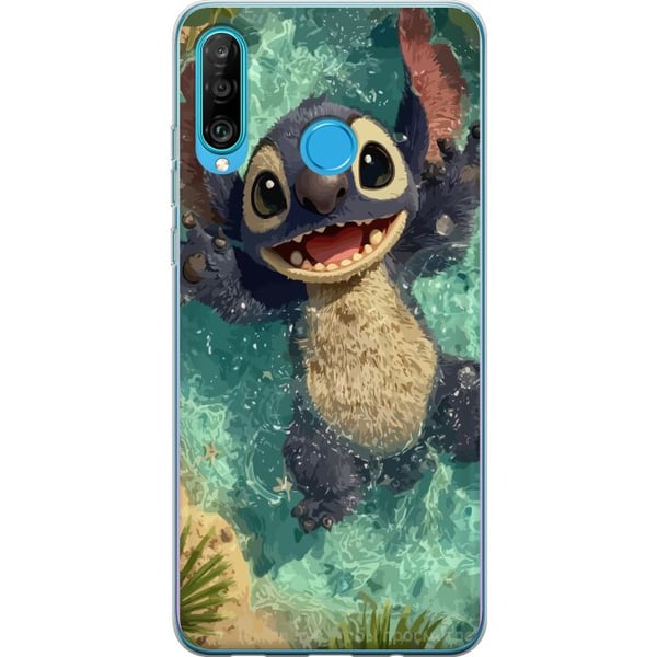 Kompatibel Mobilcover til Huawei P30 lite Glad blåt fantasivæsen, der leger i krystalklart vand, tropisk stemning