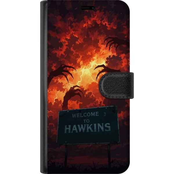 Kompatibelt Plånboksfodral till Samsung Galaxy A40 Apokalyptisk scen med brinnande himmel och Hawkins-skylt i Stranger Things-känsla