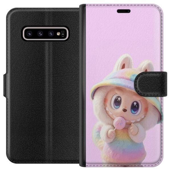 Kompatibel Tegnebogsetui til Samsung Galaxy S10+ Rainbow Bunny Cutie – sødt motiv med pastelfarver og sød figur i hættetrøje