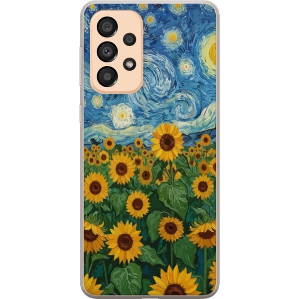 Yhteensopiva Puhelinkuori Samsung Galaxy A33 5G Auringonkukkapeltotaide – Van Goghin inspiroima maalaus tähtikirkkaalla taivaalla
