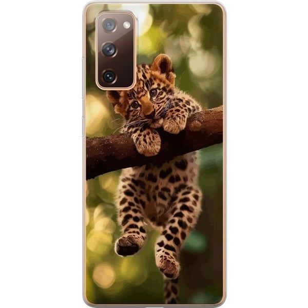 Kompatibelt Mobilskal till Samsung Galaxy S20 FE Leopardunge på gren med stora ögon naturinspirerat djungelmotiv detaljrikt och charmigt i varm mjuk