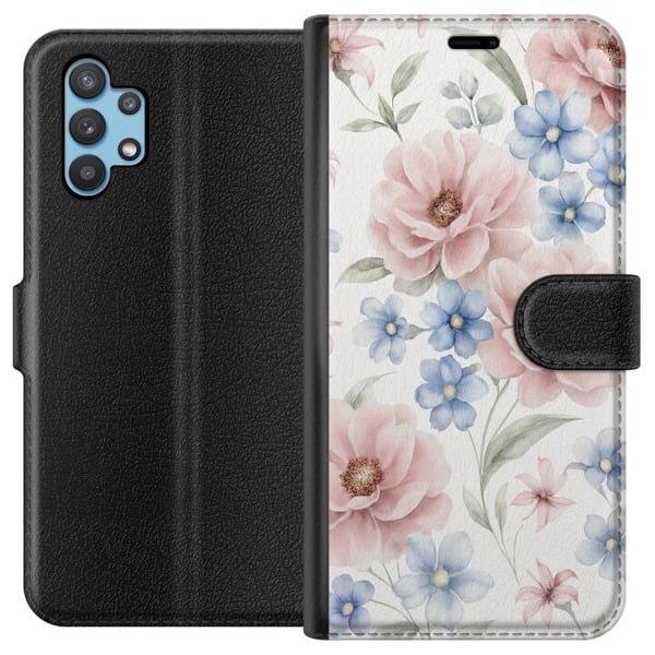 Kompatibelt Plånboksfodral till Samsung Galaxy A32 5G Romantiska blommor Kompatibelt Plånboksfodral till Samsung Galaxy A32 5G Romantiska blommor
