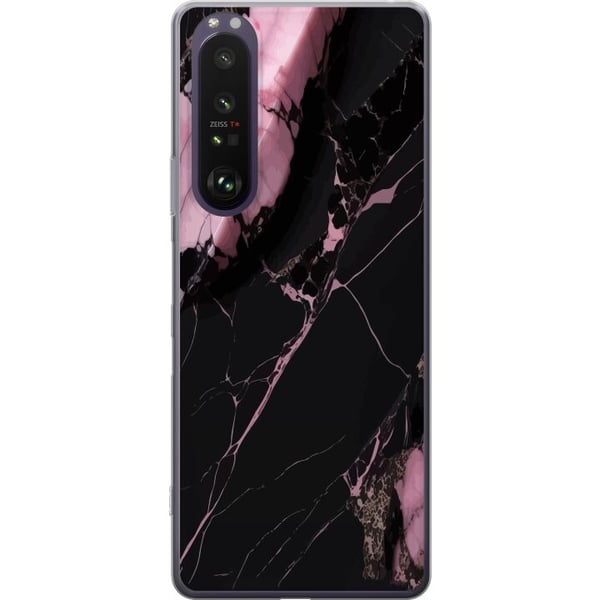 Kompatibel Mobilcover til Sony Xperia 1 III Sort og lyserødt marmormønster med kraftige kontraster, skarpe revnelinjer og poleret stenæstetik