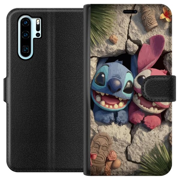 Kompatibelt Lommeboketui til Huawei P30 Pro Stitch Angel Lilo & Stitch Motiv Disney Kjærlighet Seriefigur Populær Blå Alien Morsom Disneyfilm