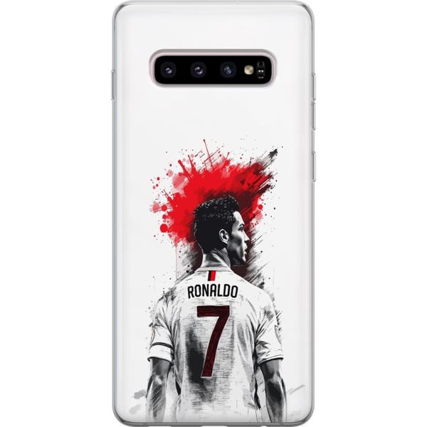 Kompatibelt Mobilskal till Samsung Galaxy S10+ Ronaldo Red Energy motiv med Cristiano Ronaldo i rödvit stiliserad design med kraftfull känsla