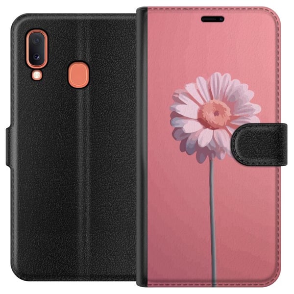 Kompatibelt Lommeboketui til Samsung Galaxy A20e Enkel rosa blomst på lys bakgrunn elegant minimalistisk design perfekt for en stilren look Kompatibelt Lommeboketui til Samsung Galaxy A20e Enkel rosa blomst på lys bakgrunn elegant minimalistisk design perfekt for en stilren look
