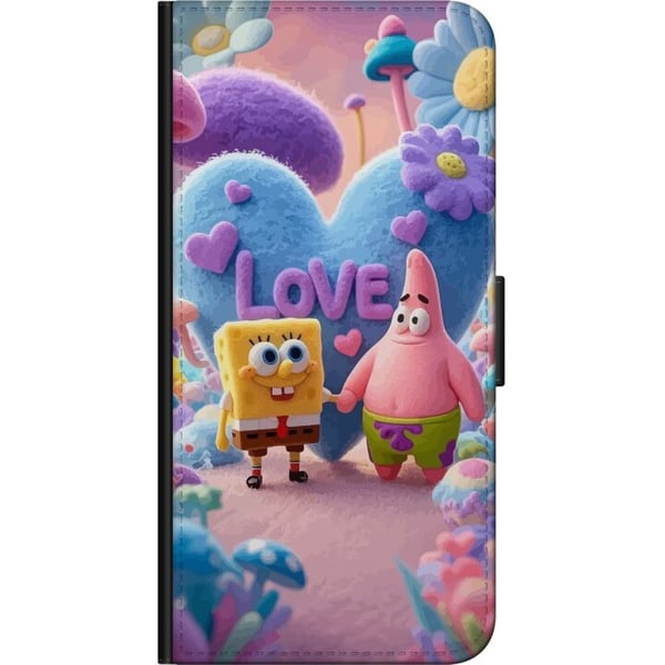 Kompatibelt Plånboksfodral till Samsung Galaxy A20s Svampbob och Patrik kärlek färgglad pastellvärld med hjärtan blommor och vänskap i sann glädjesti