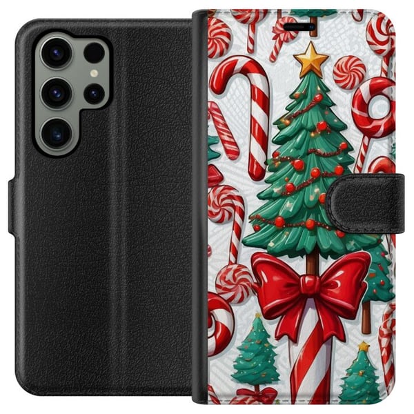 Kompatibel Tegnebogsetui til Samsung Galaxy S23 Ultra Juletræ plakat juletræ sukkerstang slik høytidsslik julemotiv retro sukkerstænger design kunst