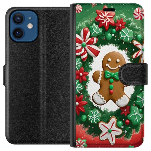 Kompatibel Tegnebogsetui til Apple iPhone 12 jul peberkage plakat peberkage julekager juletræ slik søtsager julemotiv retrodesign