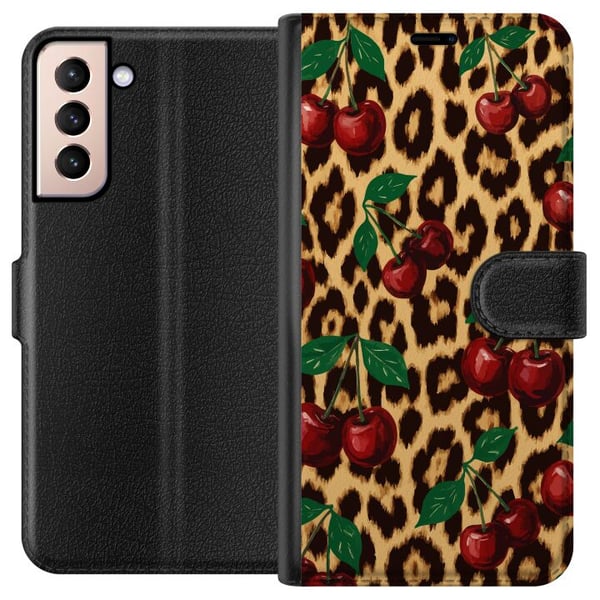 Yhteensopiva Lompakkokotelo Samsung Galaxy S21 Kirsikka leopardikuvio kirsikka retro rockabilly pinup-tyyli kirsikkaprintti leoparditausta muotitaide Yhteensopiva Lompakkokotelo Samsung Galaxy S21 Kirsikka leopardikuvio kirsikka retro rockabilly pinup-tyyli kirsikkaprintti leoparditausta muotitaide