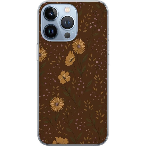 Kompatibel Mobilcover til Apple iPhone 13 Pro Retro blomstermønster brun baggrund blomster vintage 70’er-stil boheme tapetdesign tryk