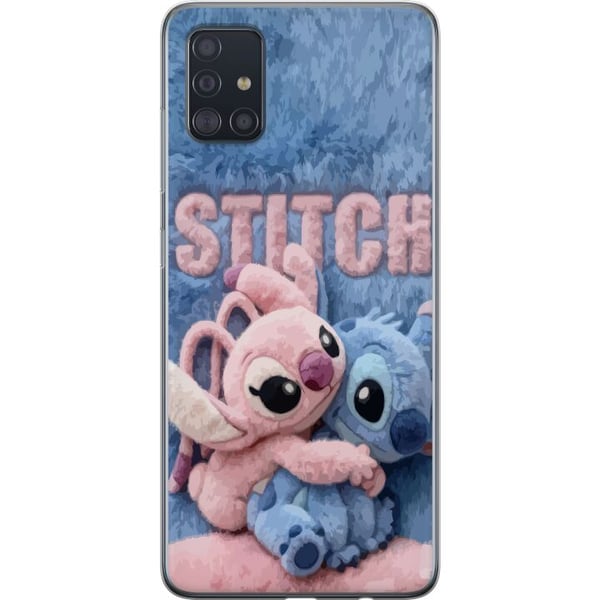 Kompatibelt Mobildeksel til Samsung Galaxy A51 De lodne Stitch og Angel klemmer hverandre på et mykt, pelsaktig underlag med pastellfarger som skaper