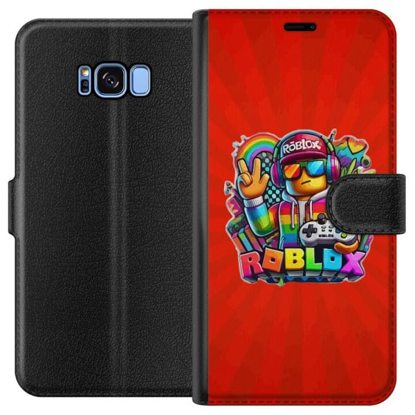 Kompatibelt Plånboksfodral till Samsung Galaxy S8 Roblox figur med spelkontroll och regnbågsfärger livlig gamingdesign för spelentusiaster