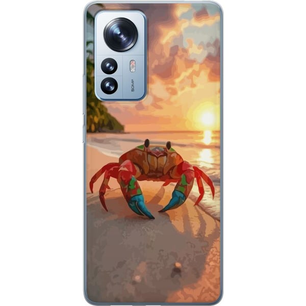 Yhteensopiva Puhelinkuori Xiaomi 12 Pro Trooppinen rantakrapu värikäs design auringonlasku meri aallot ja lämmin lomatunnelma trooppisen luonnon inno