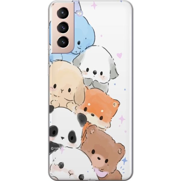 Kompatibel Mobilcover til Samsung Galaxy S21 Sød stak af kawaii-dyr i pastelfarver, charmerende skitseret illustration, perfekt til dig, der kan lide