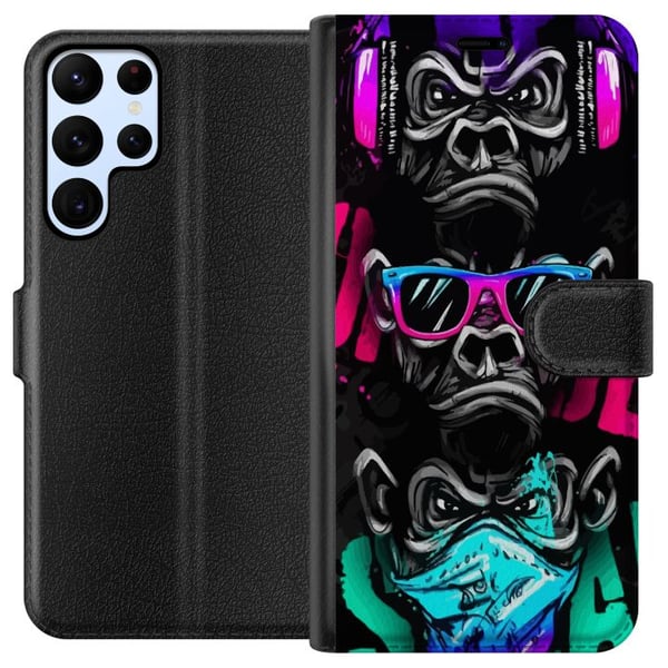 Yhteensopiva Lompakkokotelo Samsung Galaxy S22 Ultra 5G Kolme apinaa -taide – Graffitihenkinen neonaihe ei näe mitään, ei kuule mitään, ei sano mitää