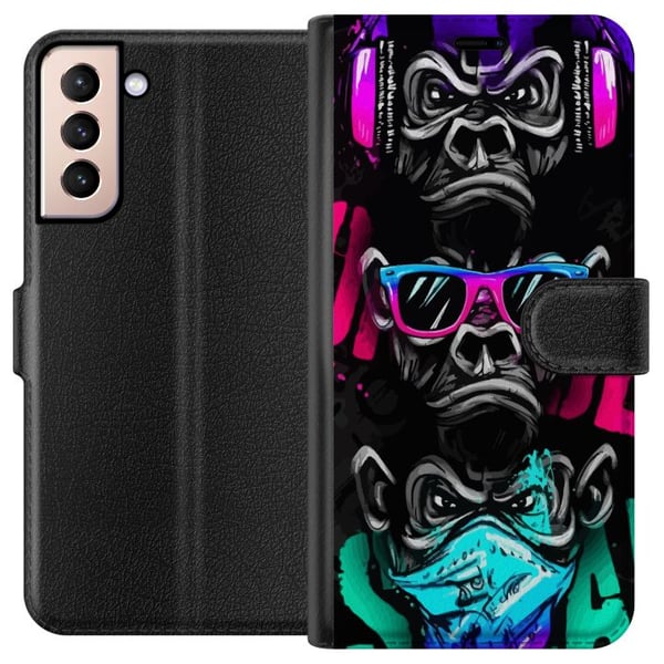 Yhteensopiva Lompakkokotelo Samsung Galaxy S21 Kolme apinaa -taide – Graffitihenkinen neonaihe ei näe mitään, ei kuule mitään, ei sano mitään