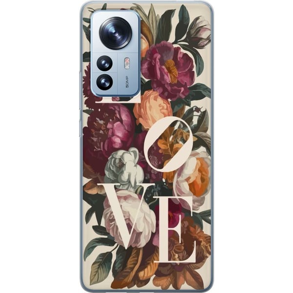 Yhteensopiva Puhelinkuori Xiaomi 12 Pro Love-kukkakuvio pioneilla vintage-tyyliin, romanttinen ja lämmin design sinulle, joka rakastat klassista kaun