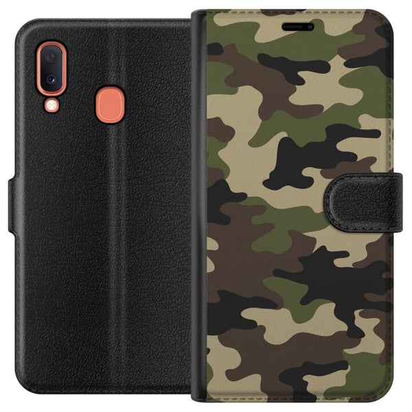 Kompatibelt Plånboksfodral till Samsung Galaxy A20e Woodland Camo Kompatibelt Plånboksfodral till Samsung Galaxy A20e Woodland Camo
