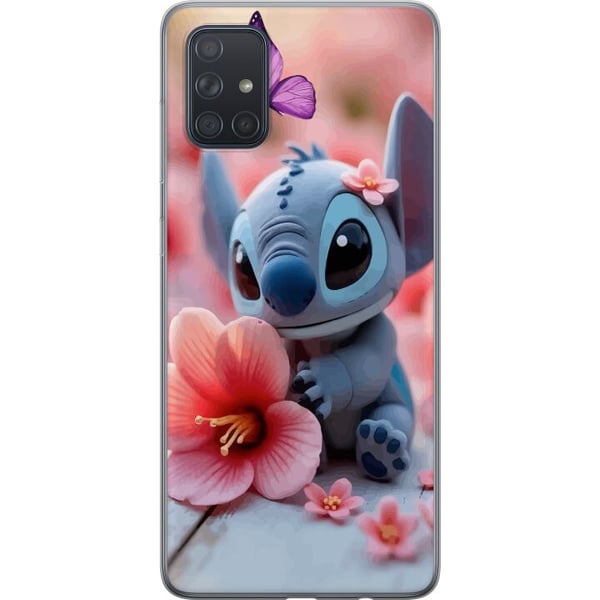 Kompatibel Mobilcover til Samsung Galaxy A71 Sød blå fantasivæsen med lyserød blomst og sommerfugl, romantisk forårsmotiv