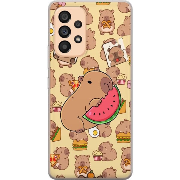 Kompatibel Mobilcover til Samsung Galaxy A53 5G Capybara Snack Tid Søde kapibarer nyder vandmelon pizza og popcorn i et varmt og legende design, der