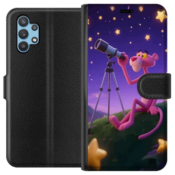 Kompatibelt Plånboksfodral till Samsung Galaxy A32 5G Pink Panther Stars med den rosa pantern bland stjärnor ett retro och charmigt motiv