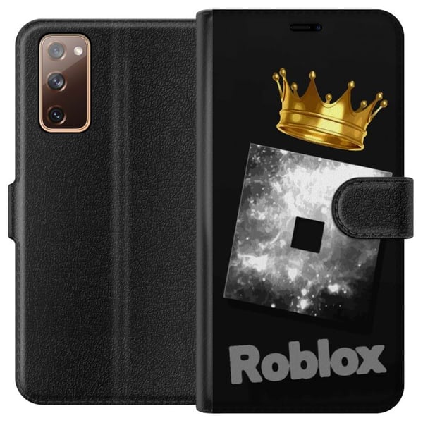 Kompatibelt Plånboksfodral till Samsung Galaxy S20 FE Minimalistisk Roblox-symbol i svart och silver med gyllene krona och lyxig gamerestetik
