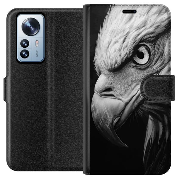 Kompatibel Tegnebogsetui til Xiaomi 12 Pro Ørn portræt realistisk nærbillede kraftfuld ørn fugl dyremotiv stærk dyrelivillustration naturplakat