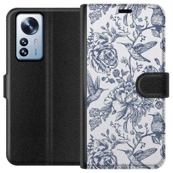 Yhteensopiva Lompakkokotelo Xiaomi 12 Pro Kukat & Linnut - Romanttinen Vintage-tyylinen Kuviointi
