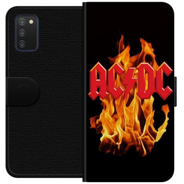 Kompatibel Tegnebogsetui til Samsung Galaxy A03s ACDC Flames Rockmusikband Guitar