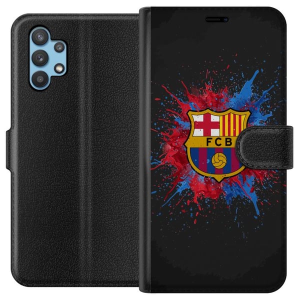 Kompatibelt Plånboksfodral till Samsung Galaxy A32 5G Barcelona Splash Art med FC Barcelonas emblem i blått och rött perfekt för fotbollsfans