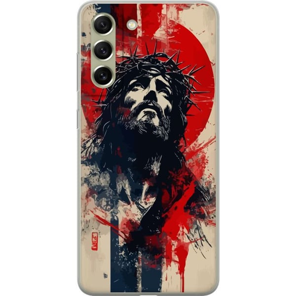 Kompatibel Mobilcover til Samsung Galaxy S21 FE 5G Jesus med kors - kristent motiv med stærk symbolik om tro og håb