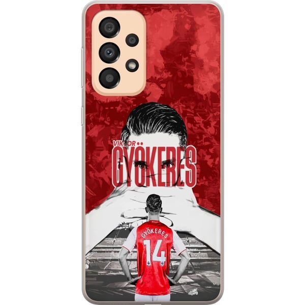 Yhteensopiva Puhelinkuori Samsung Galaxy A33 5G Viktor Gyökeres Red Passion Design jalkapallohenkinen taide, jossa on vahvaa energiaa, voimaa ja urhe