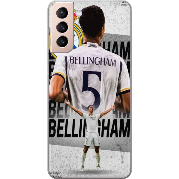 Kompatibel Mobilcover til Samsung Galaxy S21 Real Madrid Jude Bellingham med forsvarer i trøje nummer 5 stort klubemblem sort-hvid kontrast atletisk Kompatibel Mobilcover til Samsung Galaxy S21 Real Madrid Jude Bellingham med forsvarer i trøje nummer 5 stort klubemblem sort-hvid kontrast atletisk