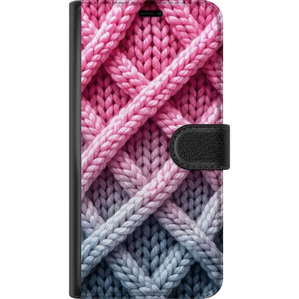 Kompatibelt Lommeboketui til Samsung Galaxy S21+ 5G Tett nærbilde av flettet tekstil i rosa, grått og hvitt med tydelig taktil struktur