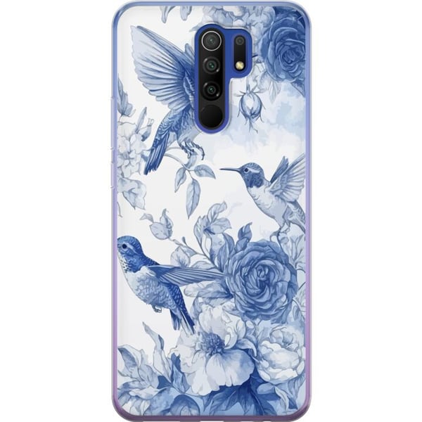 Kompatibelt Mobilskal till Xiaomi Redmi 9 Blått mönster med fåglar och blommor retro