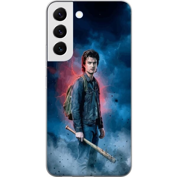 Yhteensopiva Puhelinkuori Samsung Galaxy S22 5G Stranger Things -muotokuva, jossa on pesäpallomaila, salamoita ja dramaattinen tausta