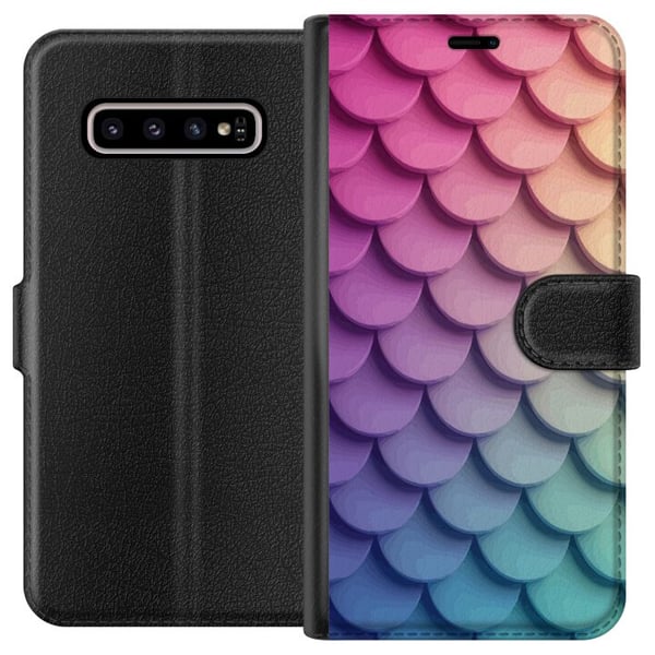 Kompatibelt Plånboksfodral till Samsung Galaxy S10+ Skaligt pastellmönster med mjuka överlappande former i rosa lila och blå toner som skapar harmoni