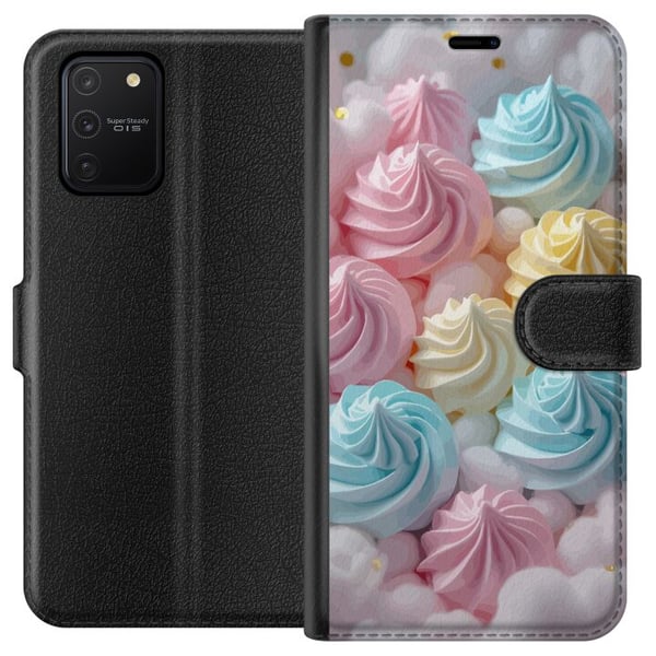Kompatibelt Lommeboketui til Samsung Galaxy S10 Lite Pastellmarengsmotiv med candyfargene rosa, blått og gult, søtt bakedesign for fikaelskere Kompatibelt Lommeboketui til Samsung Galaxy S10 Lite Pastellmarengsmotiv med candyfargene rosa, blått og gult, søtt bakedesign for fikaelskere