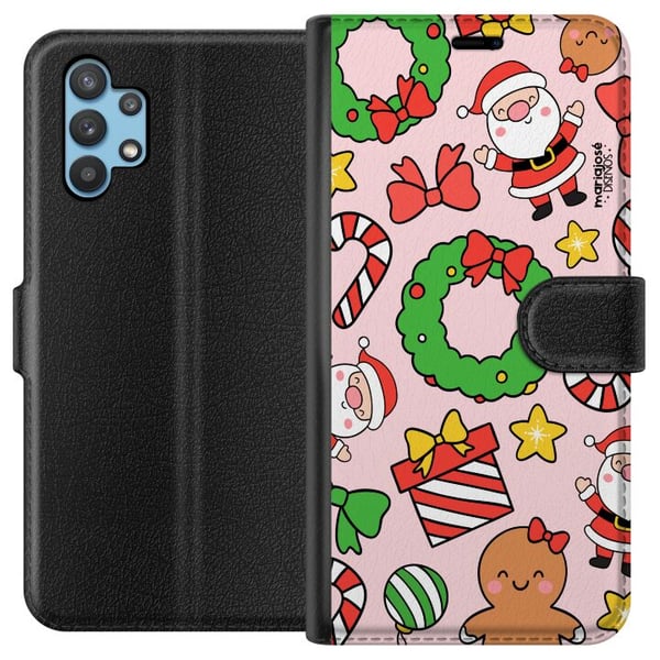 Kompatibelt Plånboksfodral till Samsung Galaxy A32 5G Färgglatt julmönster med tomtar godis kransar paket och roliga detaljer perfekt för säsongens l Kompatibelt Plånboksfodral till Samsung Galaxy A32 5G Färgglatt julmönster med tomtar godis kransar paket och roliga detaljer perfekt för säsongens l